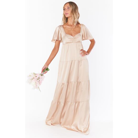 Show Me Your Mumu Nicole Maxi Dress in Champagne Luxe Satin 1X NWT - Picture 3 of 7